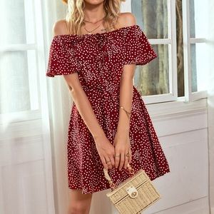 Red and white polka dot dress